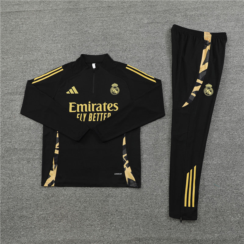 Buzo Completo Real Madrid Negro Dorado