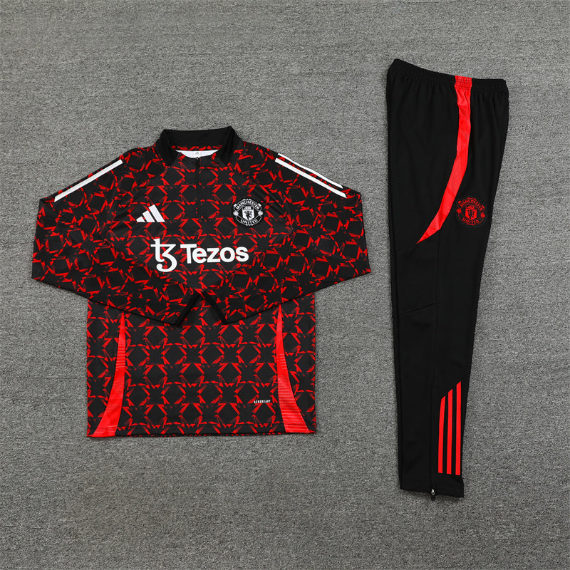 Buzo Completo Manchester United Negro Rojo Detalles