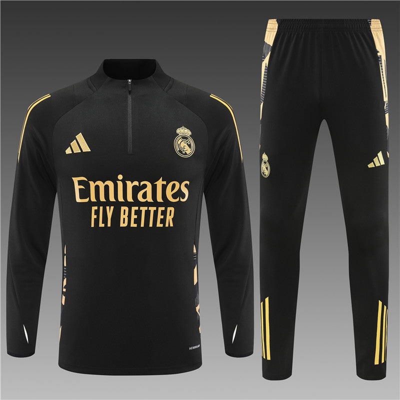 Buzo Completo Real Madrid Negro Dorado