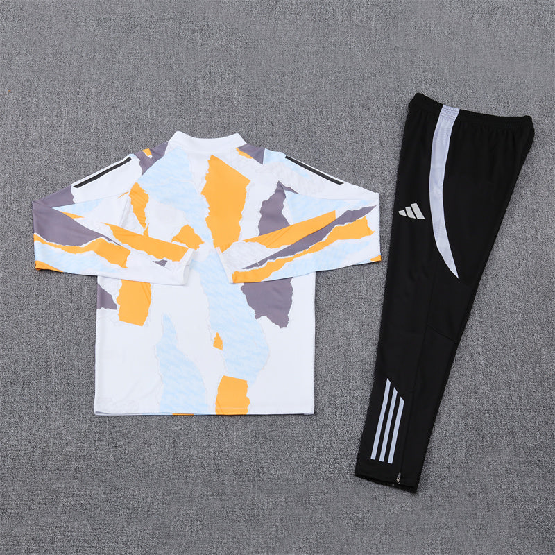Buzo Completo Real Madrid Diseño Blanco y Naranja