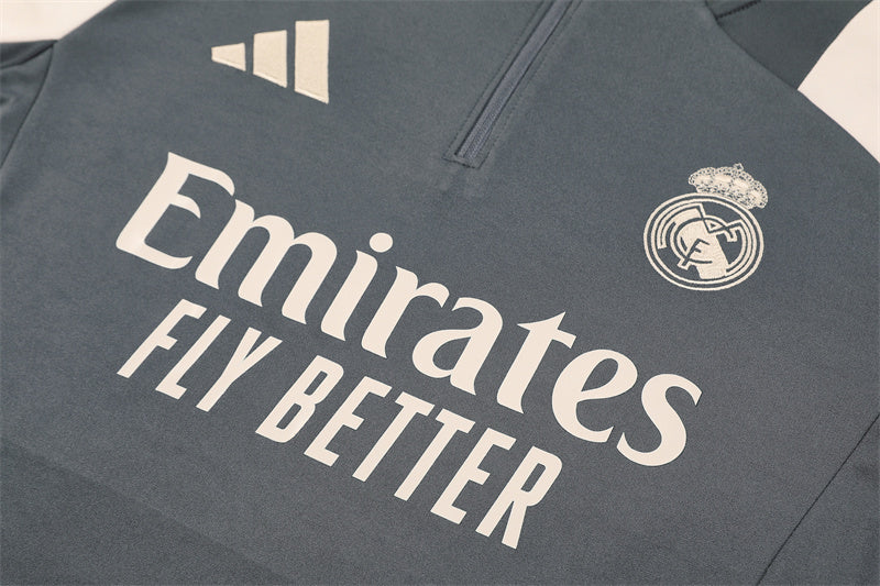 Buzo Completo Real Madrid Crema Diseño Gris