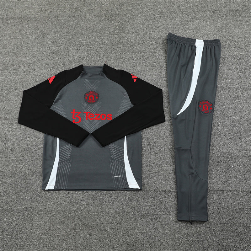 Buzo Completo Manchester United Gris Diseño Rojo