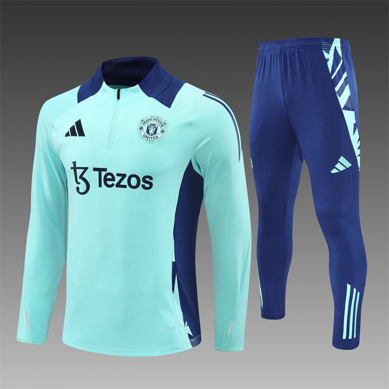 Buzo Completo Manchester United Celeste con Cierre Azul