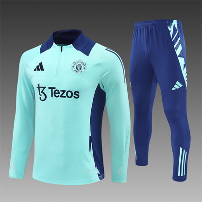 Buzo Completo Manchester United Celeste con Cierre Azul