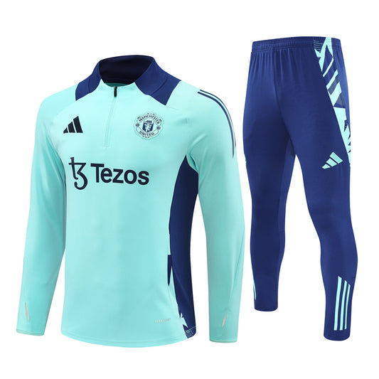 Buzo Completo Manchester United Celeste con Cierre Azul