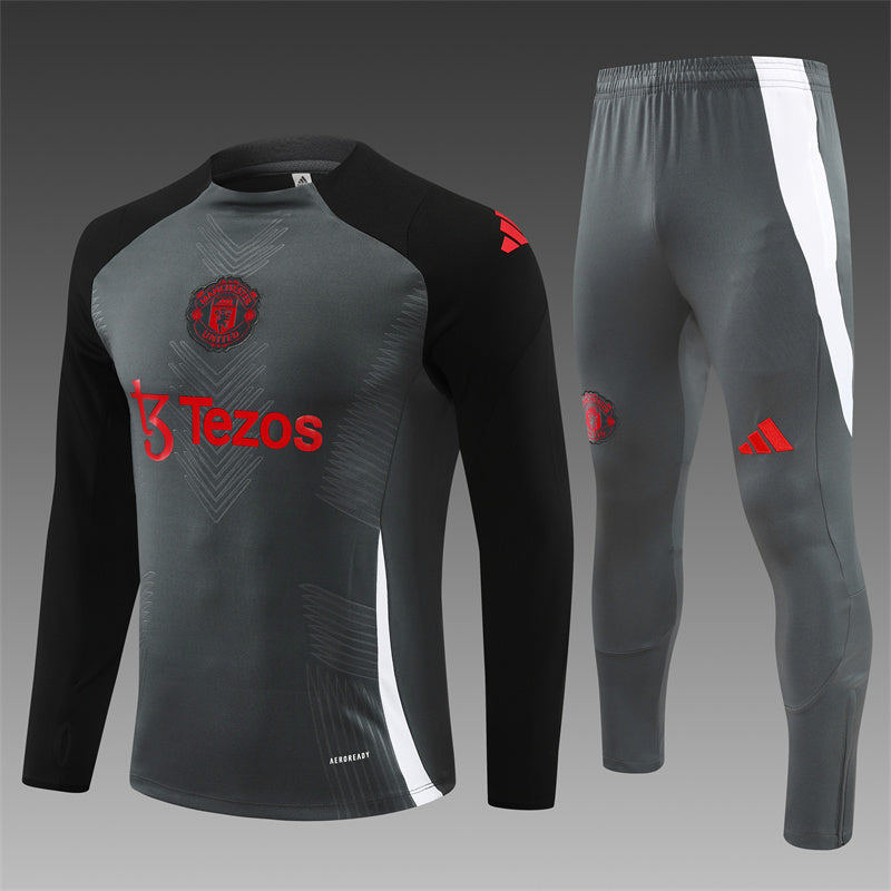 Buzo Completo Manchester United Gris Diseño Rojo