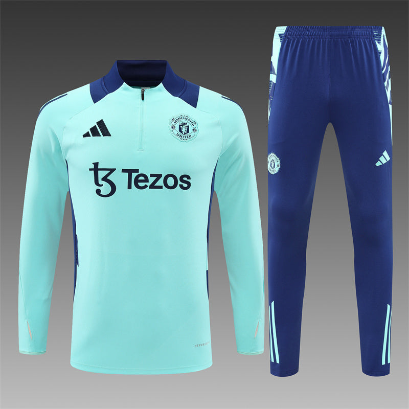 Buzo Completo Manchester United Celeste con Cierre Azul