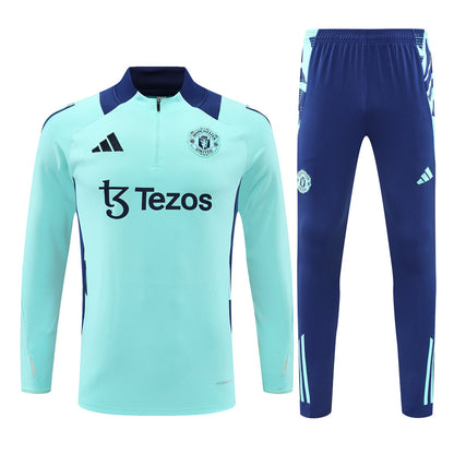 Buzo Completo Manchester United Celeste con Cierre Azul
