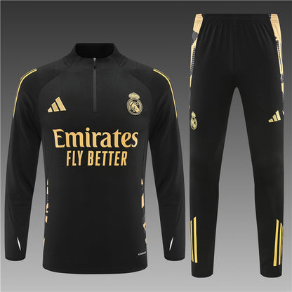 Buzo Completo Real Madrid Negro Dorado