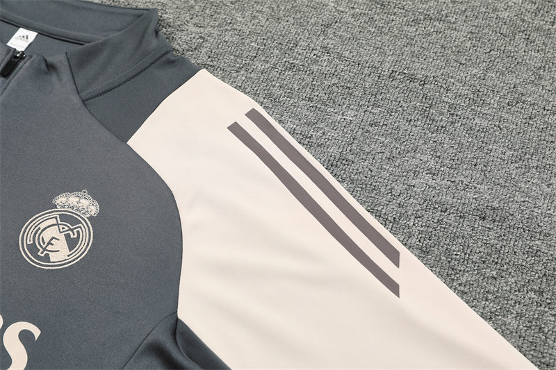 Buzo Completo Real Madrid Crema Diseño Gris